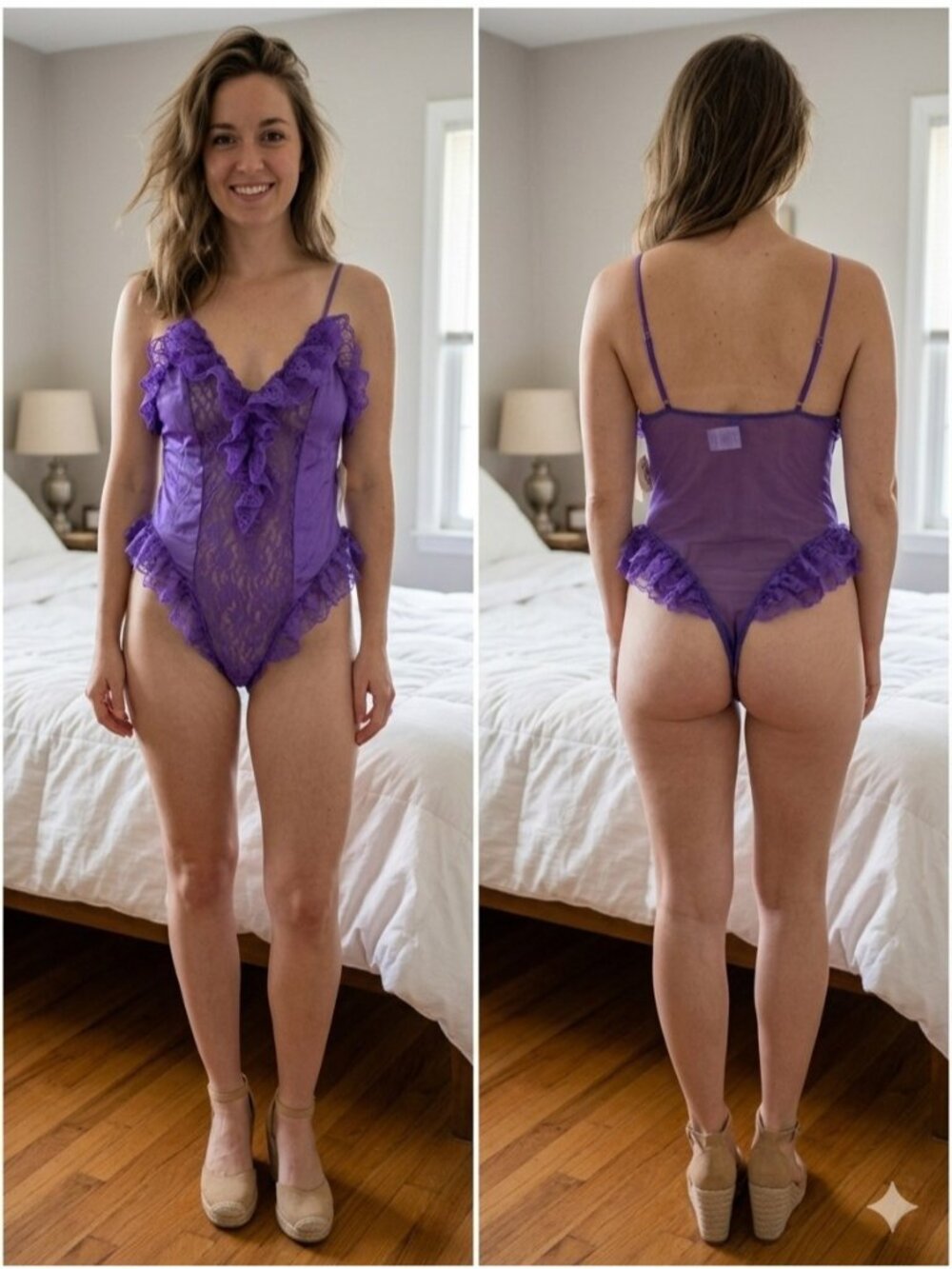 Vintage Delicates JC Penney Purple Lace Teddy Bodysuit Lingerie Women's Medium M